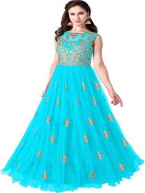 Net gown for women embroidered net semi stitched anarkali gown(f)