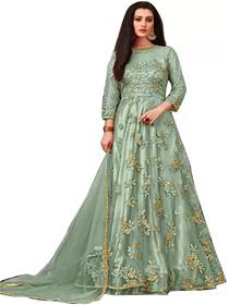 Gown for women embroidered semi stitched net gown (f)