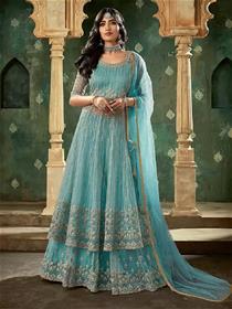 Gown for women embroidered net semi stitched anarkali gown (f)