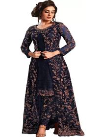 Gown for women embroidered semi stitched net gown (f)