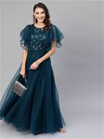 Gown for women embroidered net semi stitched a-line gown (f)