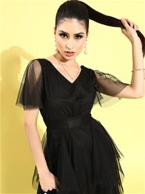 Net gown for women stylish black sleek dress,fancydesigner,party wear (m)