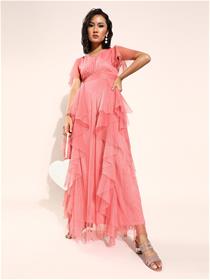 Net  gown for women pretty pink solid sweetheart neck dress,fancy,designer,party wear (m)