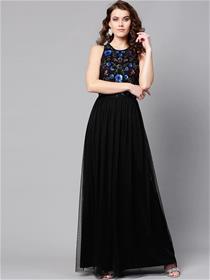 Net gown for women black embellished maxi dress ,fancy,designer,party wear (m)