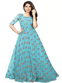 Gown for women self design, embroidered net semi stitched anarkali gown (f)