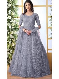 Gown for women embroidered net semi stitched anarkali gown  (grey) (f)