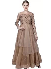 Gown for women net stitched anarkali gown  (brown) (f)