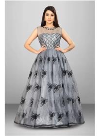 Gown for women gown for women embroidered net semi stitched anarkali gown (f)