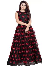 Gown for women embellished net semi stitched anarkali gown  (black) (f)