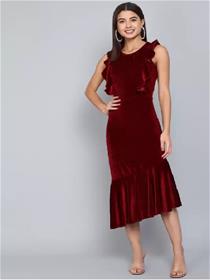 Women bodycon maroon dress,fancy,designer,party wear one piece dress (f)