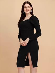 Women bodycon black dress,fancy,designer,party wear one piece dress (f)