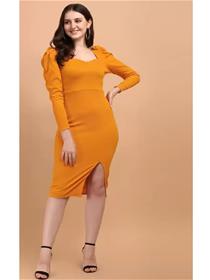 Women bodycon yellow dress,fancy,designer,party wear one piece dress (f)