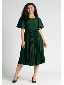 Women pleated green dress,fancy,designer,party wear one piece dress (f)