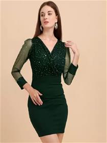 Women bodycon dark green dress,fancy,designer,party wear one piece dress (f)