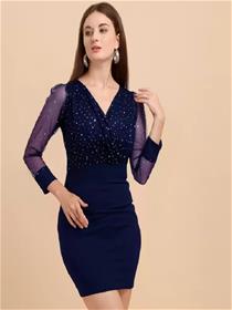 Women bodycon blue dress,fancy,designer,party wear one piece dress (f)