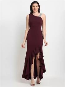 Women fit and flare maroon dress,fancy,designer,party wear one piece dress (f)