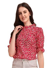 Top for women puff sleeves ruffled collor foral top (a)