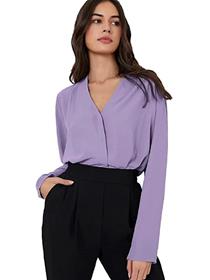 Top for women solid top with v-neck and regular sleeves (a)