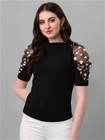 Top for women puff sleeves solid (f)