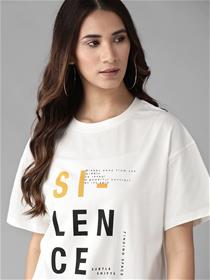 T- shirt for women white & black printed round neck t- shirt